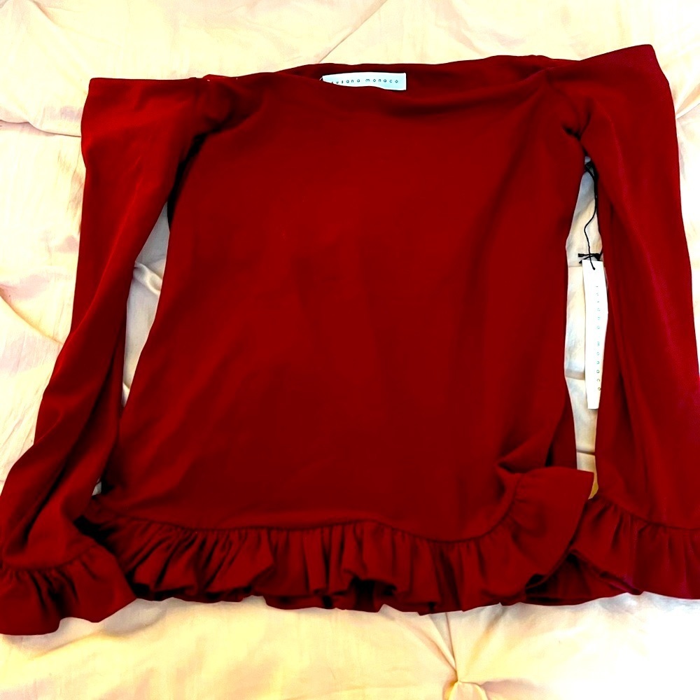 ❤️Susana monaco burgundy off shoulder ruffle top